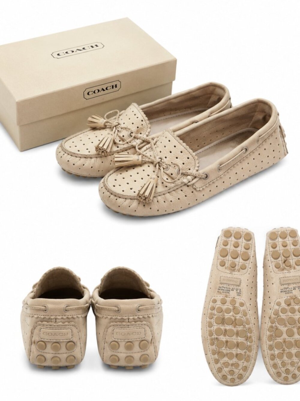 Coach Beige Leather Tassel Driving Loafers / Moccasins – Women’s Size 6